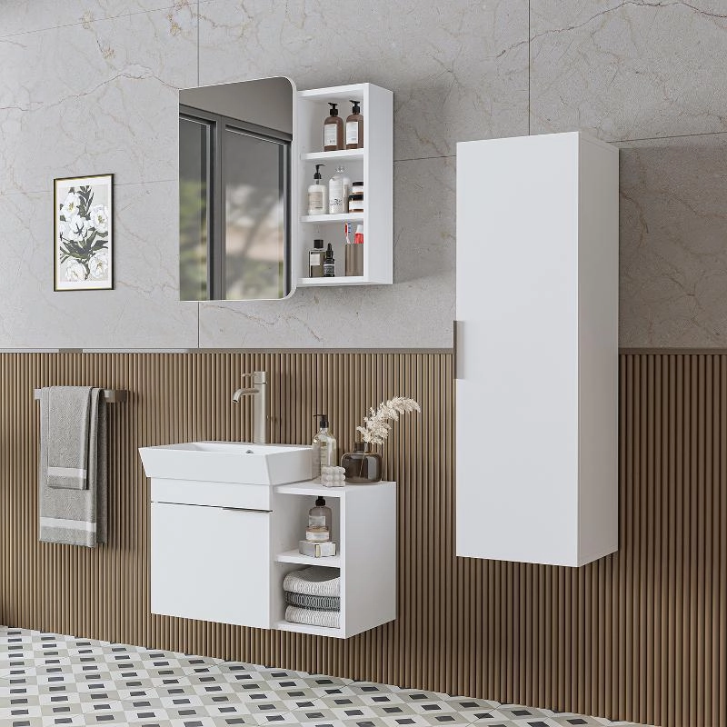 Mobile bagno sospeso lavabo specchio colonna 72 cm bianco Mistral