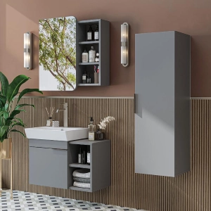 Mobile bagno sospeso lavabo specchio colonna 72 cm grigio Mistral