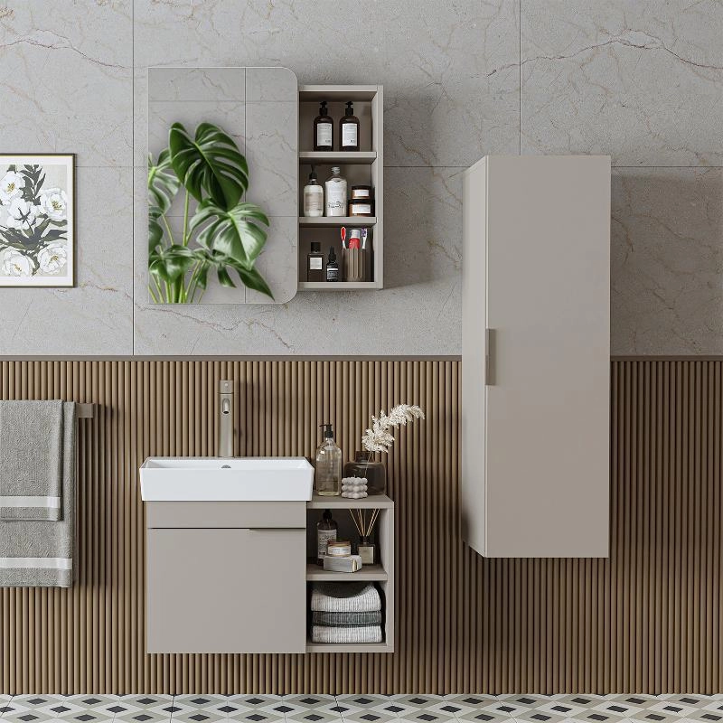 Mobile bagno sospeso lavabo specchio colonna 72 cm tortora Mistral