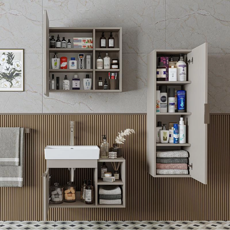 Mobile bagno sospeso lavabo specchio colonna 72 cm tortora Mistral