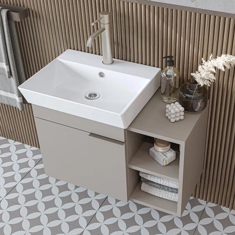 Mobile bagno sospeso lavabo specchio colonna 72 cm tortora Mistral