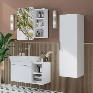 Mobile bagno sospeso lavabo specchio colonna 82 cm bianco Mistral