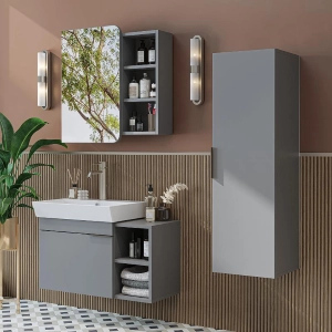 Mobile bagno sospeso lavabo specchio colonna 82 cm grigio Mistral