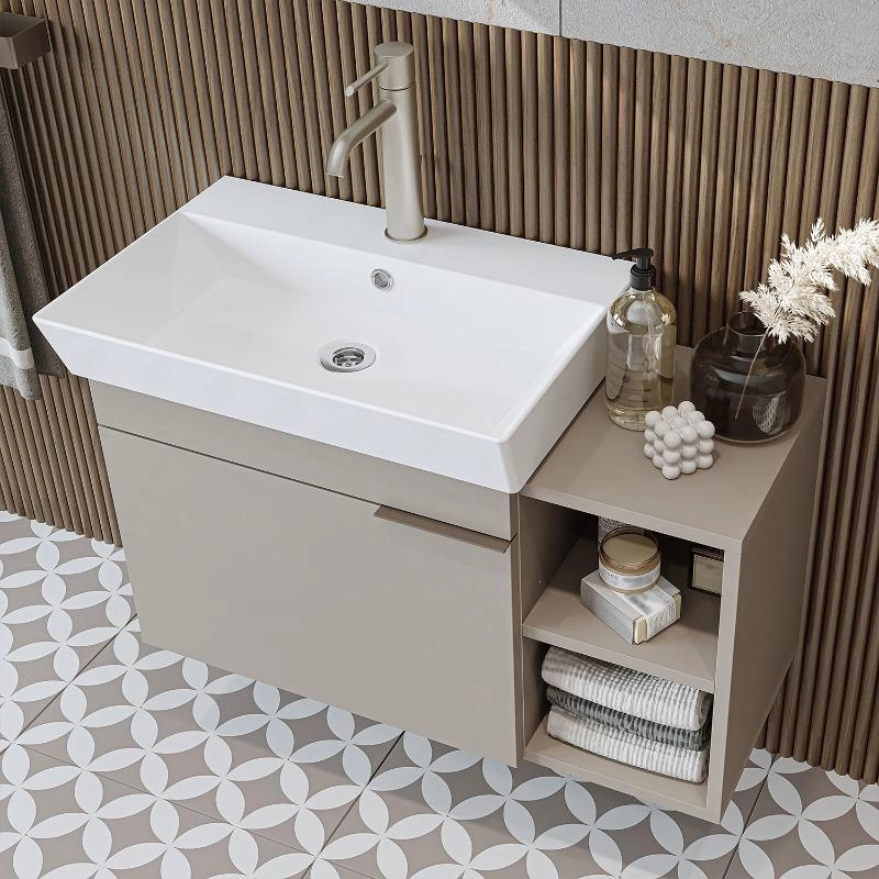 Mobile bagno sospeso lavabo specchio colonna 82 cm tortora Mistral