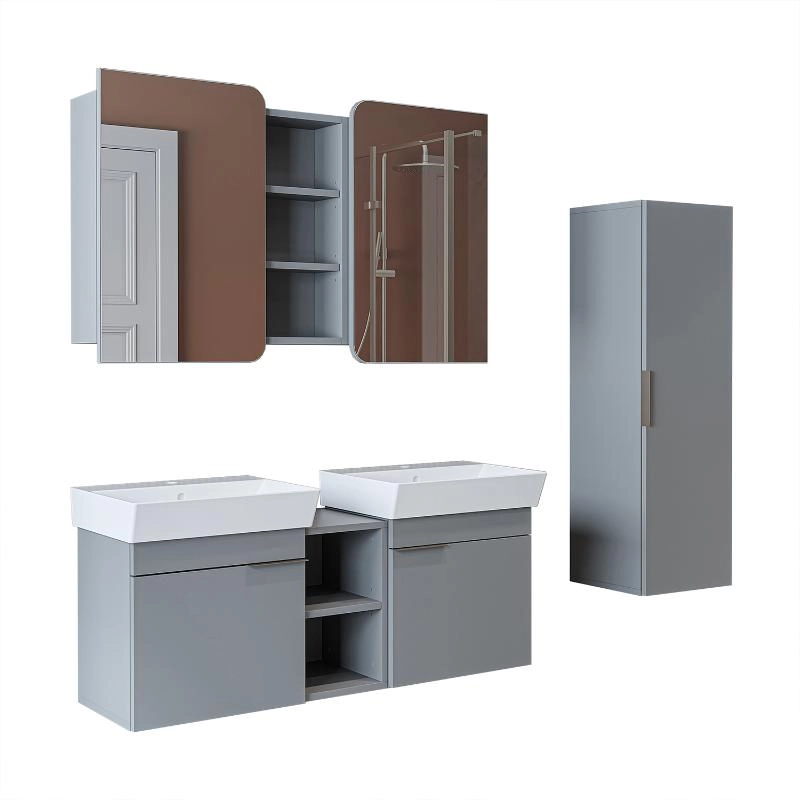 Mobile bagno sospeso doppio lavabo specchio colonna 120 cm grigio Mistral