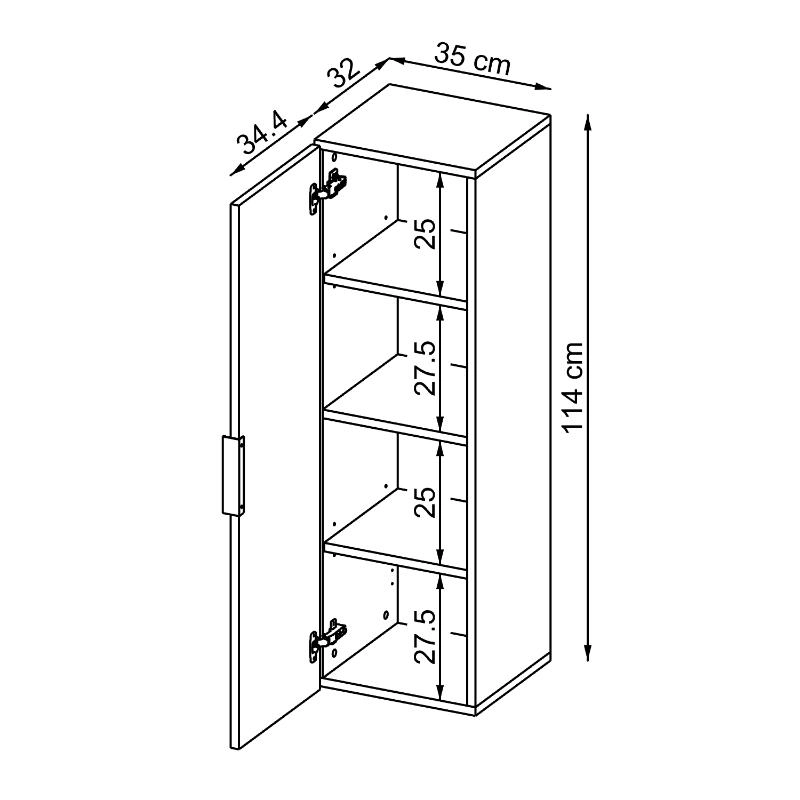 Colonna bagno sospesa 1 anta 35xH114 cm tortora Mistral