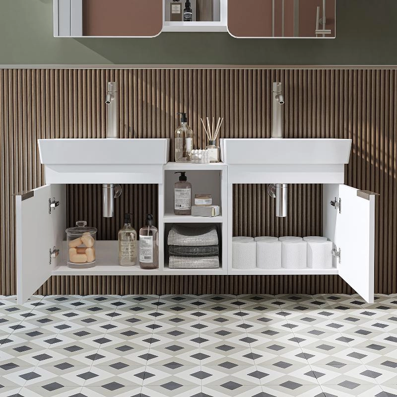 Mobile bagno sospeso doppio lavabo 120 cm bianco Mistral
