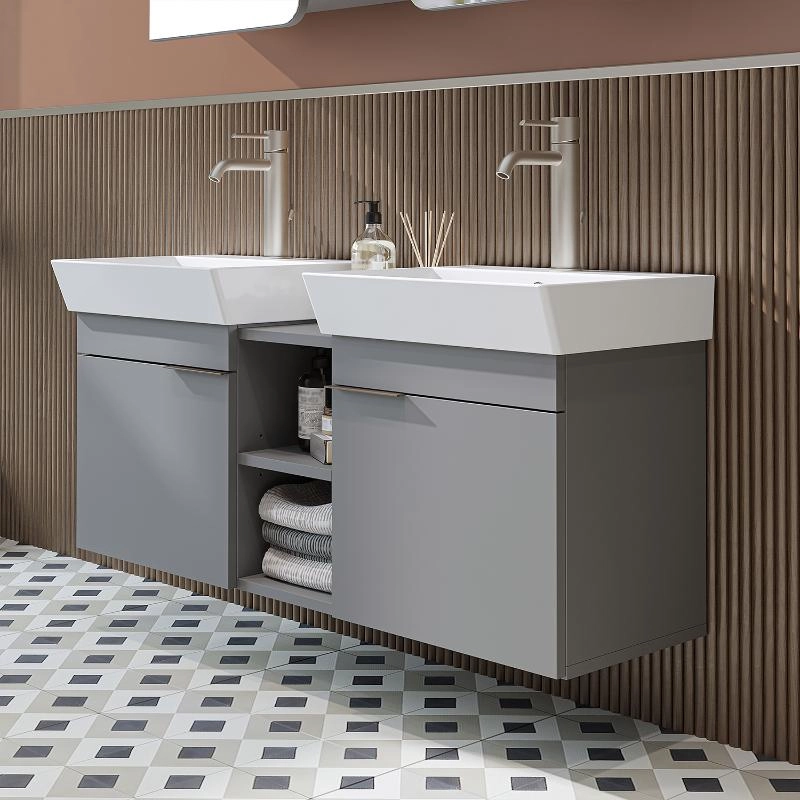 Mobile bagno sospeso doppio lavabo 120 cm grigio Mistral