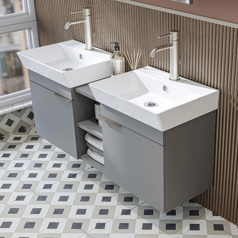 Mobile bagno sospeso doppio lavabo 120 cm grigio Mistral