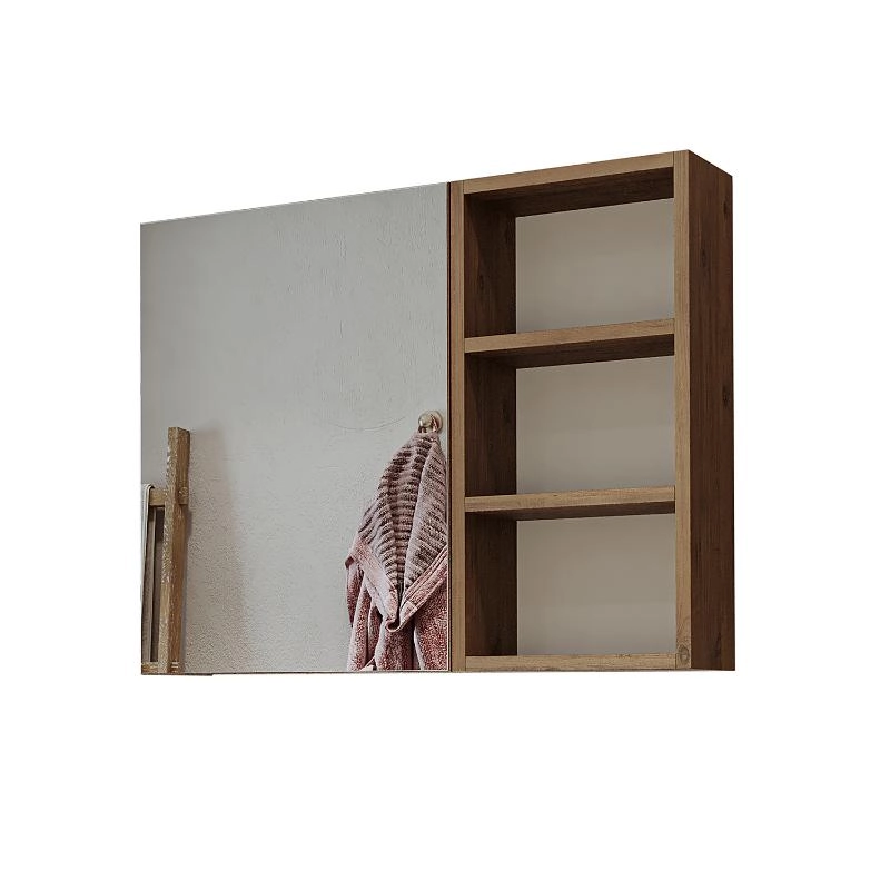 Specchio bagno contenitore 1 anta mensole 75xH60 rovere Ocean