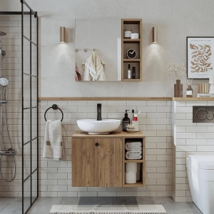 Mobile bagno sospeso lavabo appoggio specchio 65 cm rovere Ocean