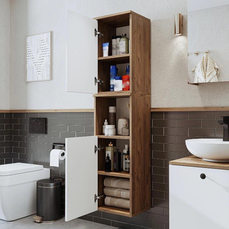 Colonna bagno alta sospesa 2 anta vano 35xH150 cm rovere bianco Ocean