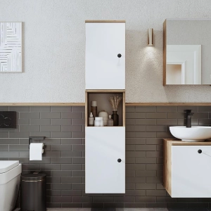 Colonna bagno alta sospesa 2 anta vano 35xH150 cm rovere bianco Ocean