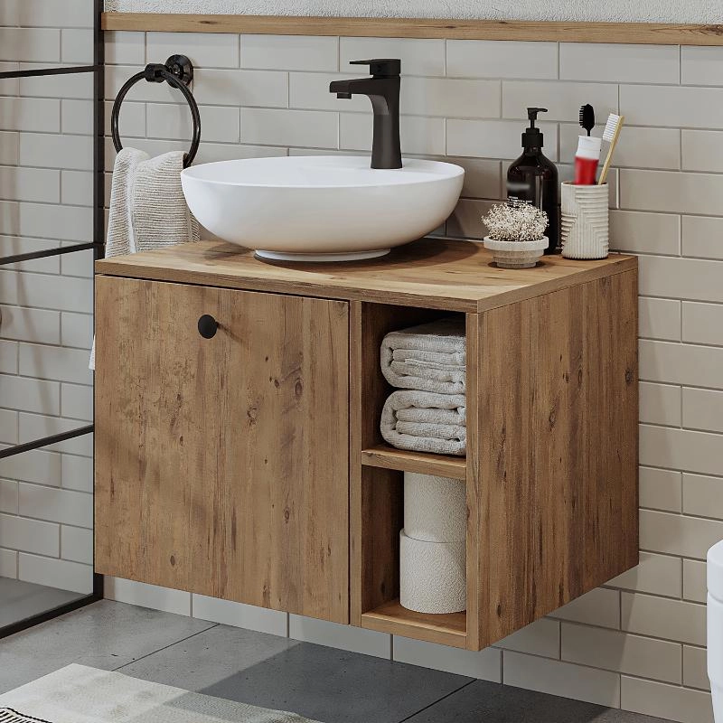 Mobile bagno sospeso lavabo appoggio 65 cm rovere Ocean