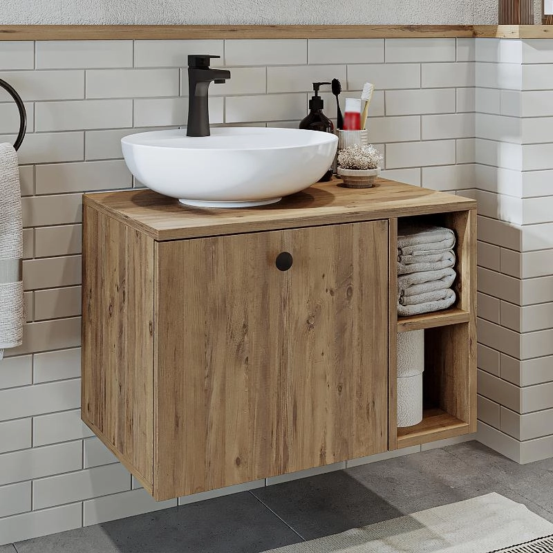 Mobile bagno sospeso lavabo appoggio 65 cm rovere Ocean