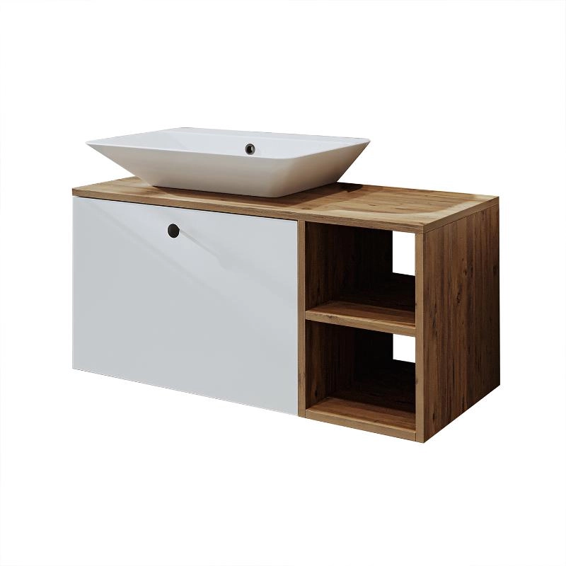 Mobile bagno sospeso lavabo appoggio rettangolare 95 cm rovere bianco Ocean