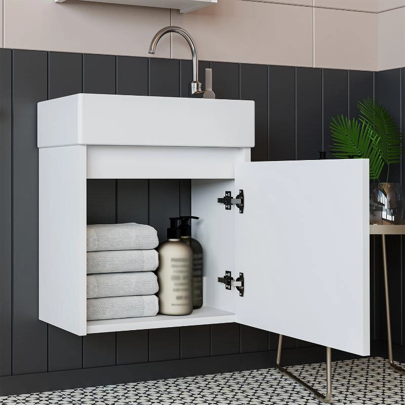 Mobile bagno sospeso lavabo incasso specchio 50 cm bianco Drift