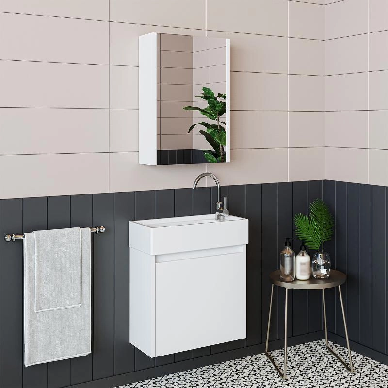 Mobile bagno sospeso lavabo incasso specchio 50 cm bianco Drift