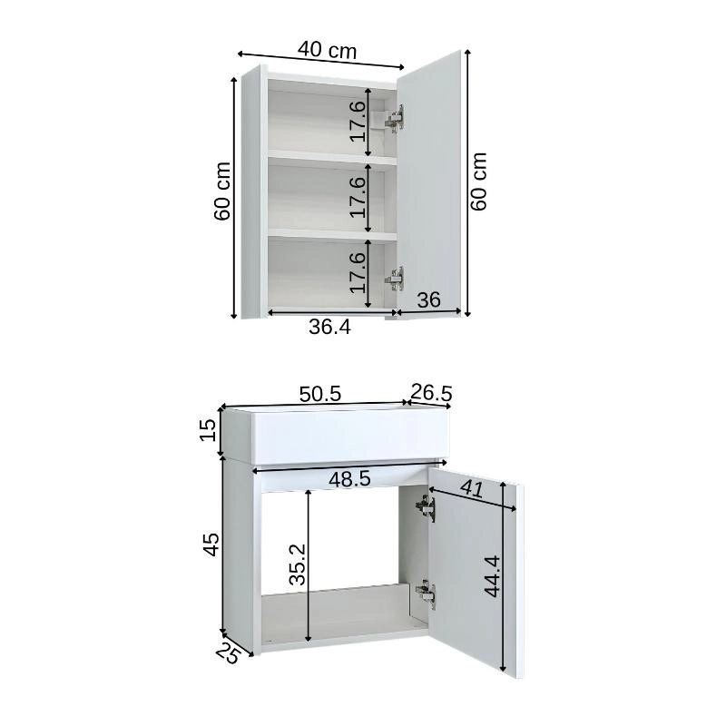 Mobile bagno sospeso lavabo incasso specchio 50 cm bianco Drift