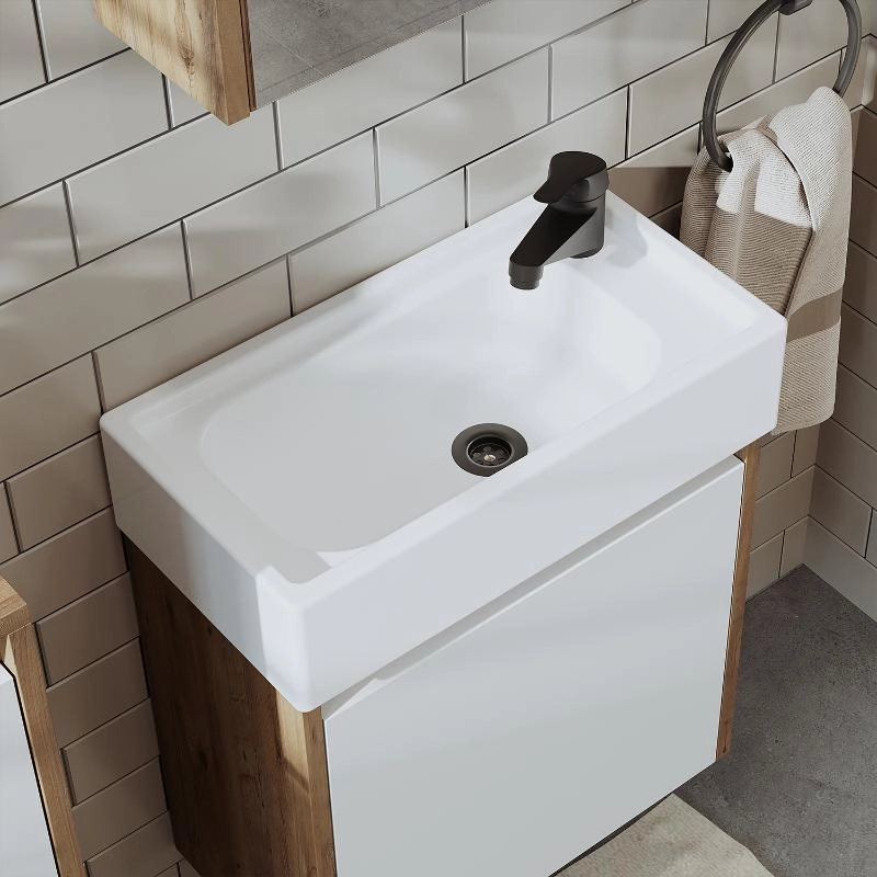 Mobile bagno sospeso lavabo incasso specchio 50 cm rovere bianco Drift