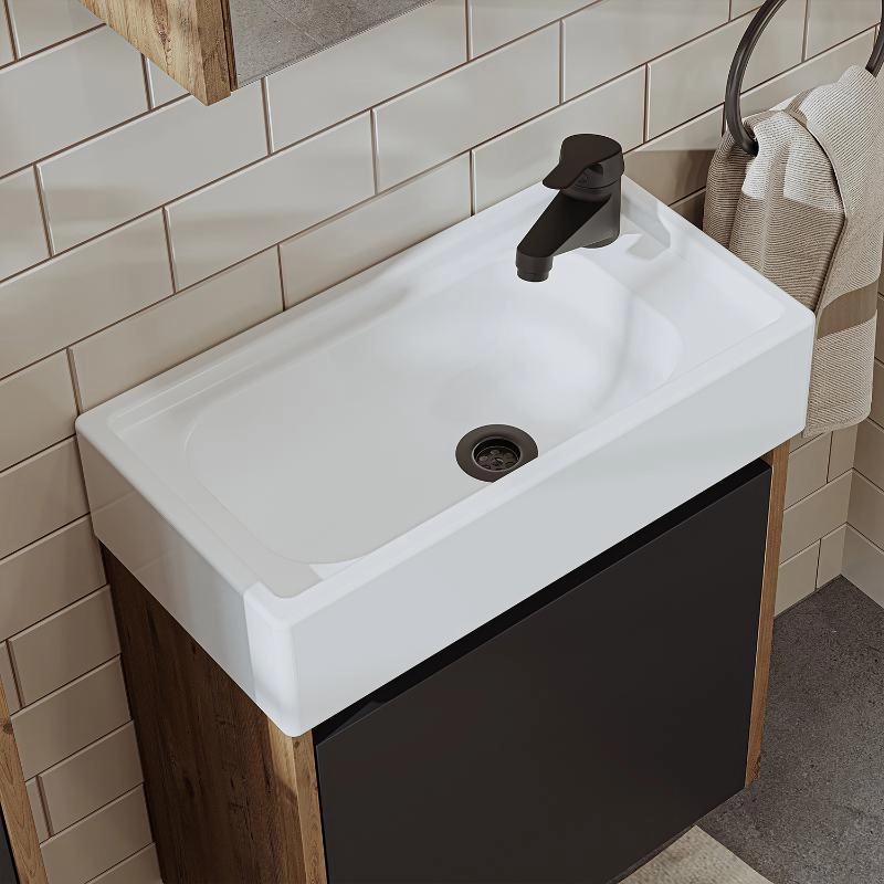 Mobile bagno sospeso lavabo incasso specchio colonna 50 cm rovere antracite Drift