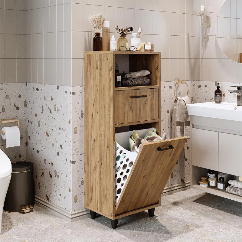 Mobile lavanderia colonna bagno cesto portabiancheria 45xH125 rovere Sirena