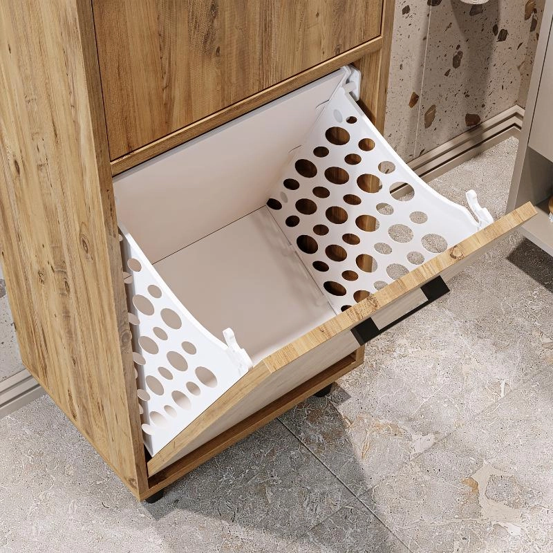 Mobile lavanderia colonna bagno cesto portabiancheria 45xH125 rovere Sirena