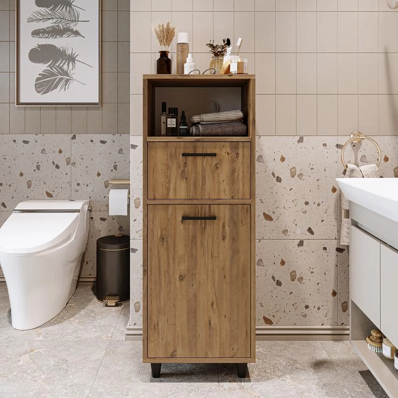 Mobile lavanderia colonna bagno cesto portabiancheria 45xH125 rovere Sirena