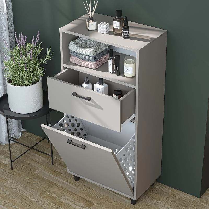 Mobile lavanderia colonna bagno cesto portabiancheria 45xH125 tortora Sirena