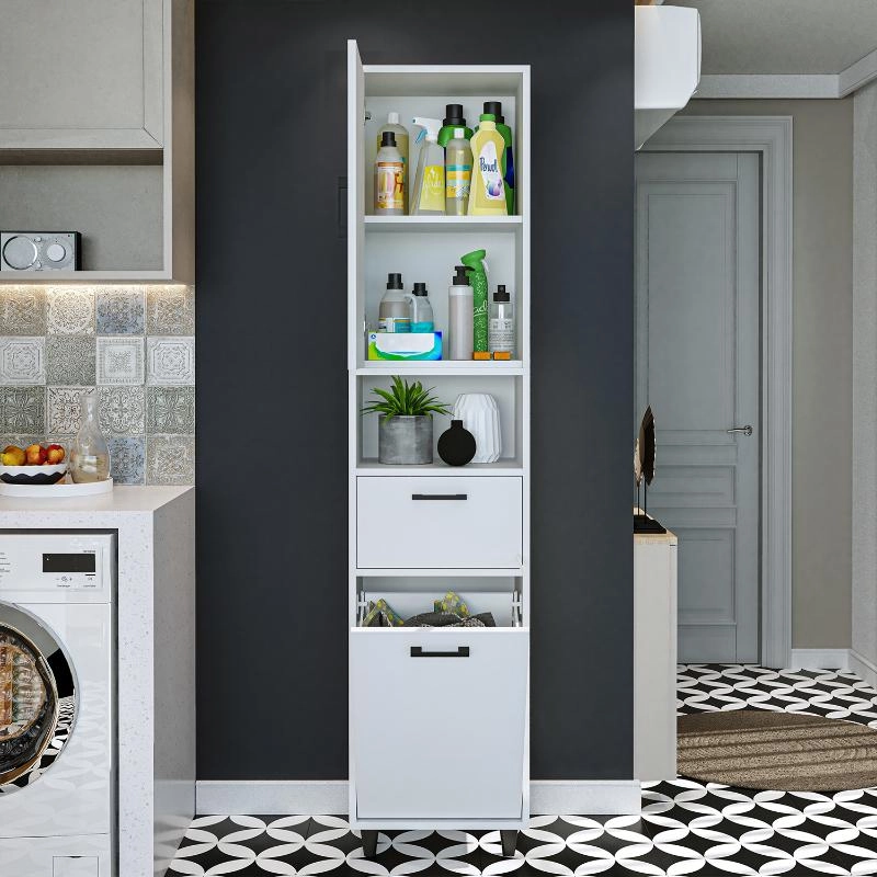 Mobile lavanderia colonna bagno cesto portabiancheria 45xH200 bianco Sirena