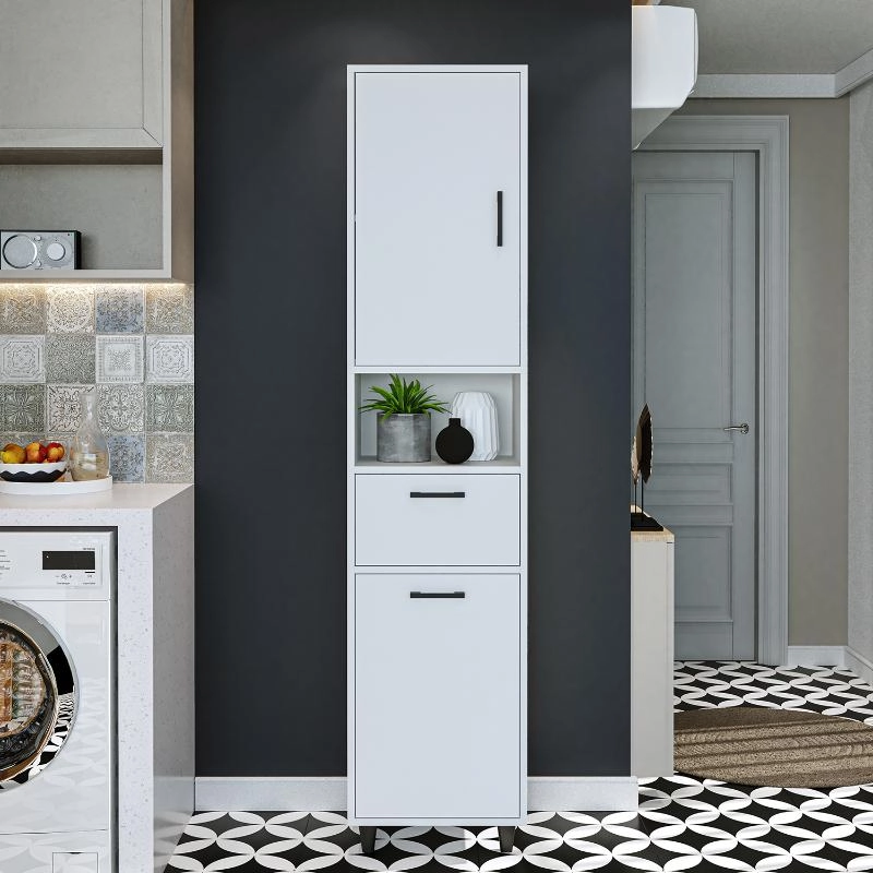 Mobile lavanderia colonna bagno cesto portabiancheria 45xH200 bianco Sirena