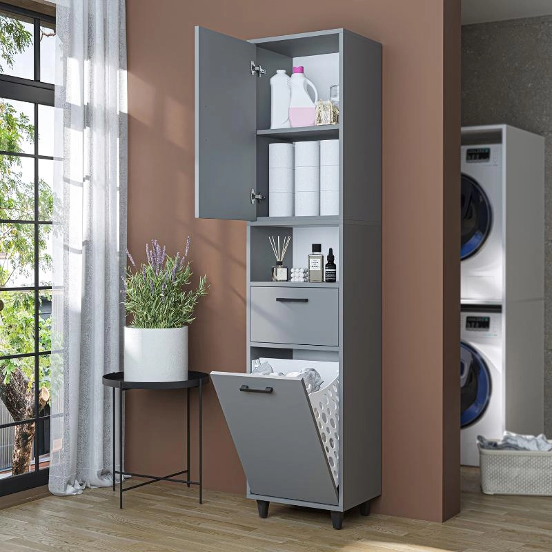 Mobile lavanderia colonna bagno cesto portabiancheria 45xH200 grigio Sirena