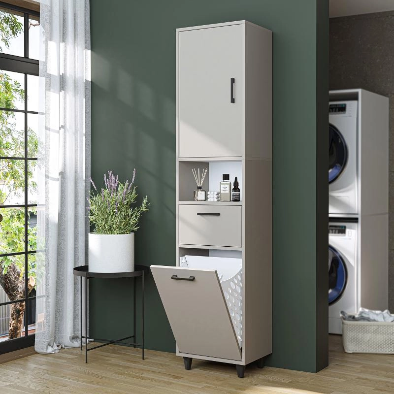 Mobile lavanderia colonna bagno cesto portabiancheria 45xH200 tortora Sirena