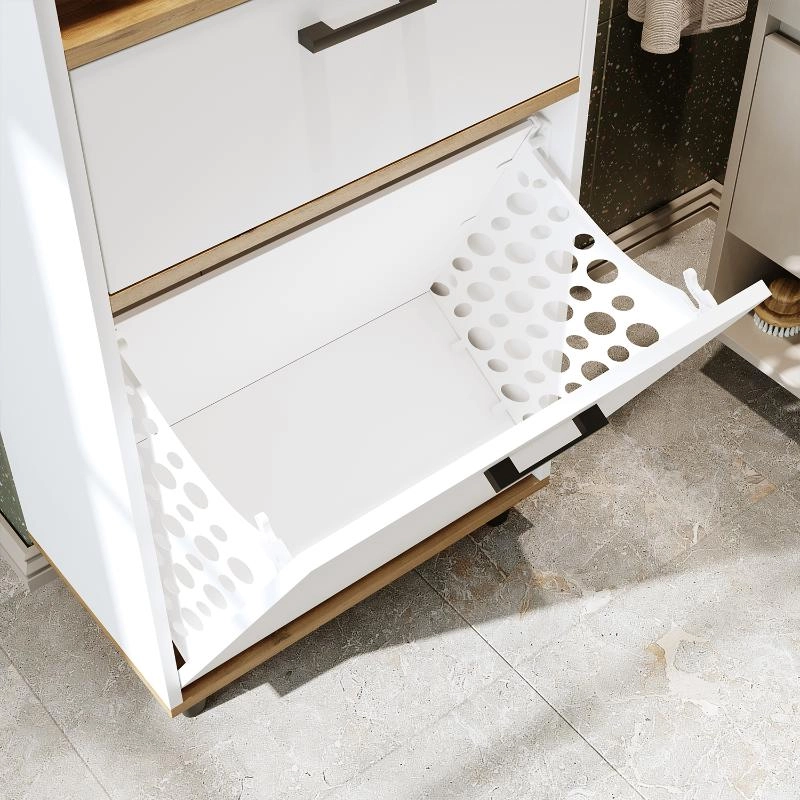 Mobile lavanderia colonna bagno cesto portabiancheria 60xH125 rovere bianco Sirena