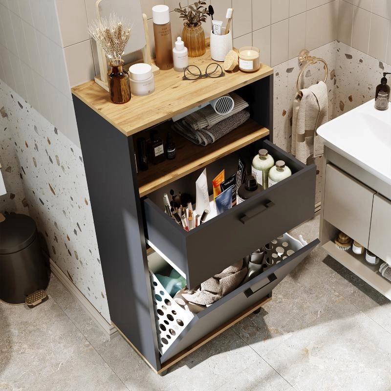 Mobile lavanderia colonna bagno cesto portabiancheria 60xH125 rovere antracite Sirena
