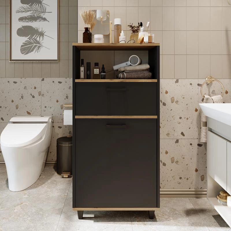 Mobile lavanderia colonna bagno cesto portabiancheria 60xH125 rovere antracite Sirena