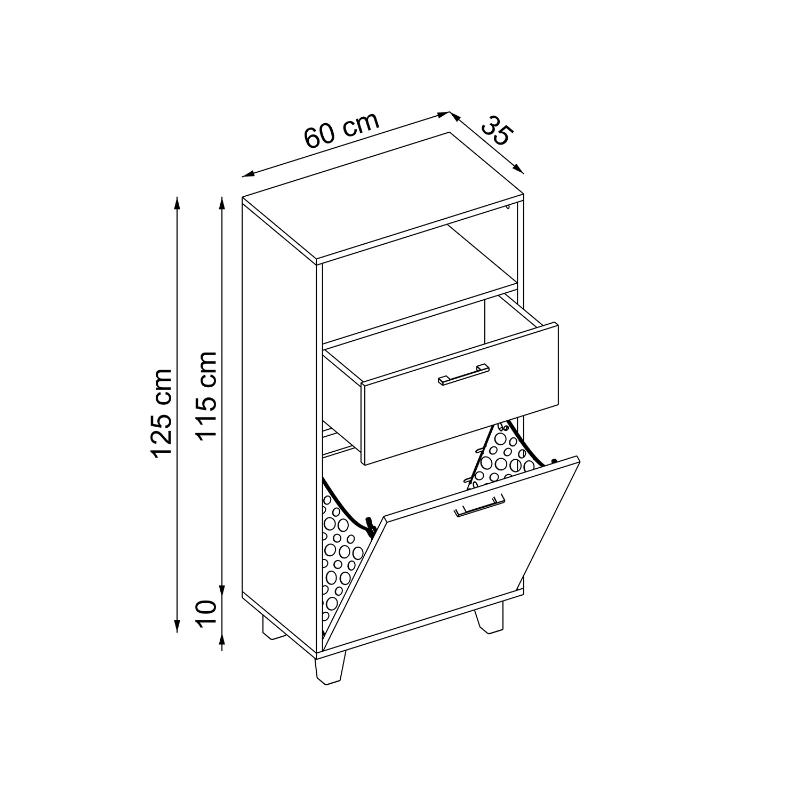 Mobile lavanderia colonna bagno cesto portabiancheria 60xH125 rovere antracite Sirena