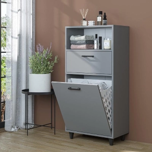 Mobile lavanderia colonna bagno cesto portabiancheria 60xH125 grigio Sirena