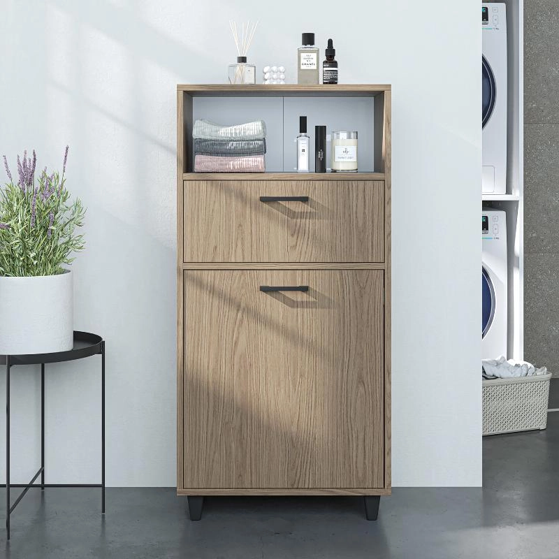 Mobile lavanderia colonna bagno cestoportabiancheria 60xH125 rovere chiaro Sirena