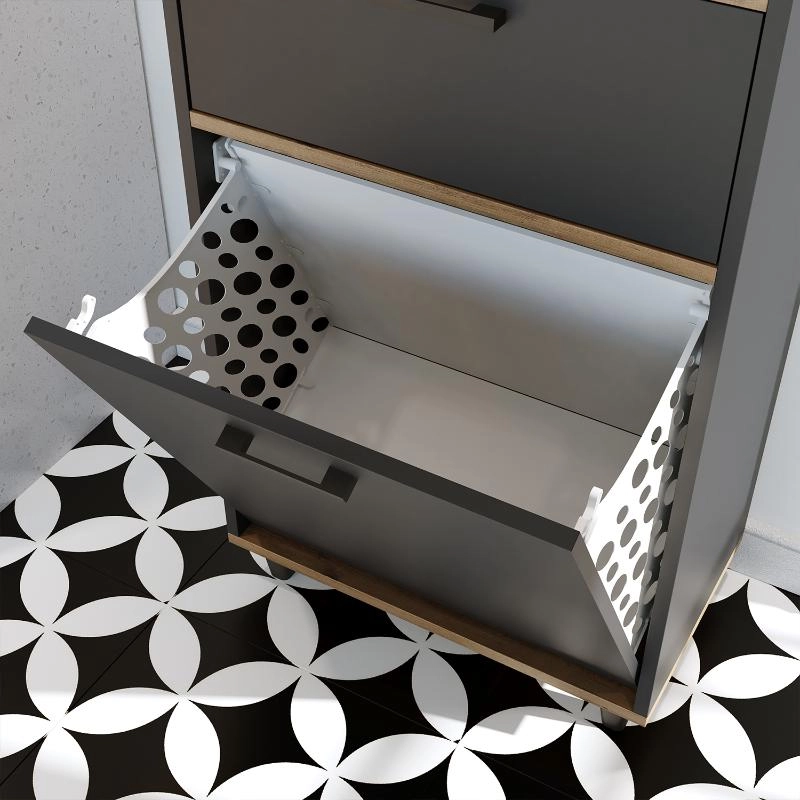 Mobile lavanderia colonna bagno cesto portabiancheria 60xH200 rovere antracite Sirena