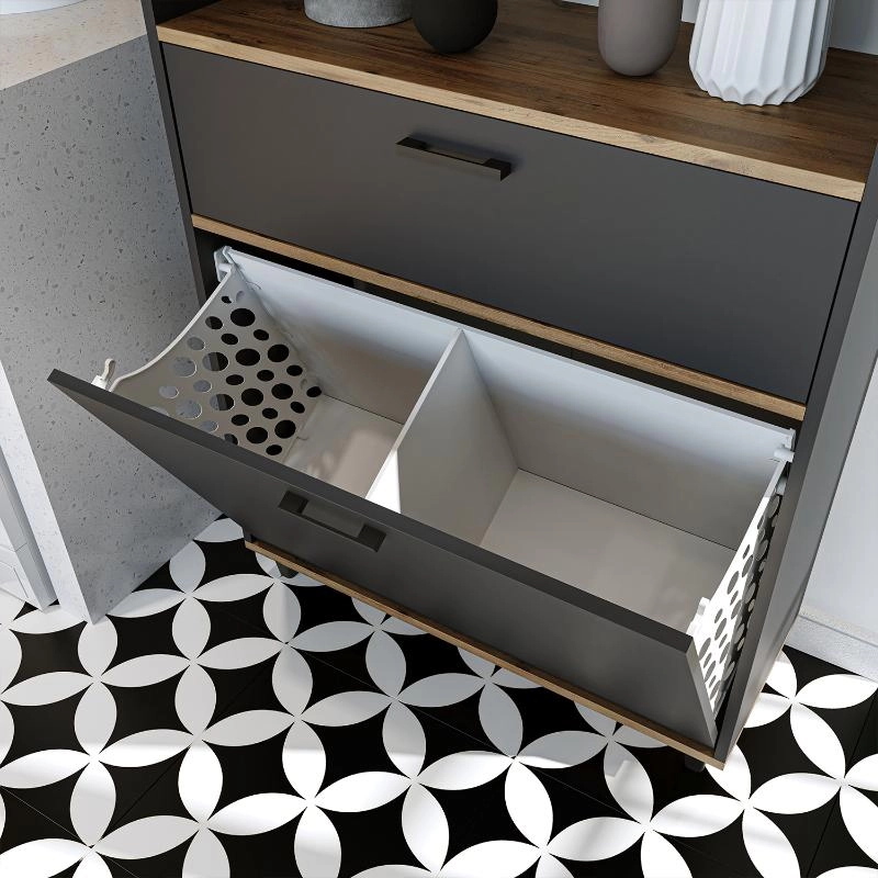 Mobile lavanderia colonna bagno cesto portabiancheria 90xH200 rovere antracite Sirena