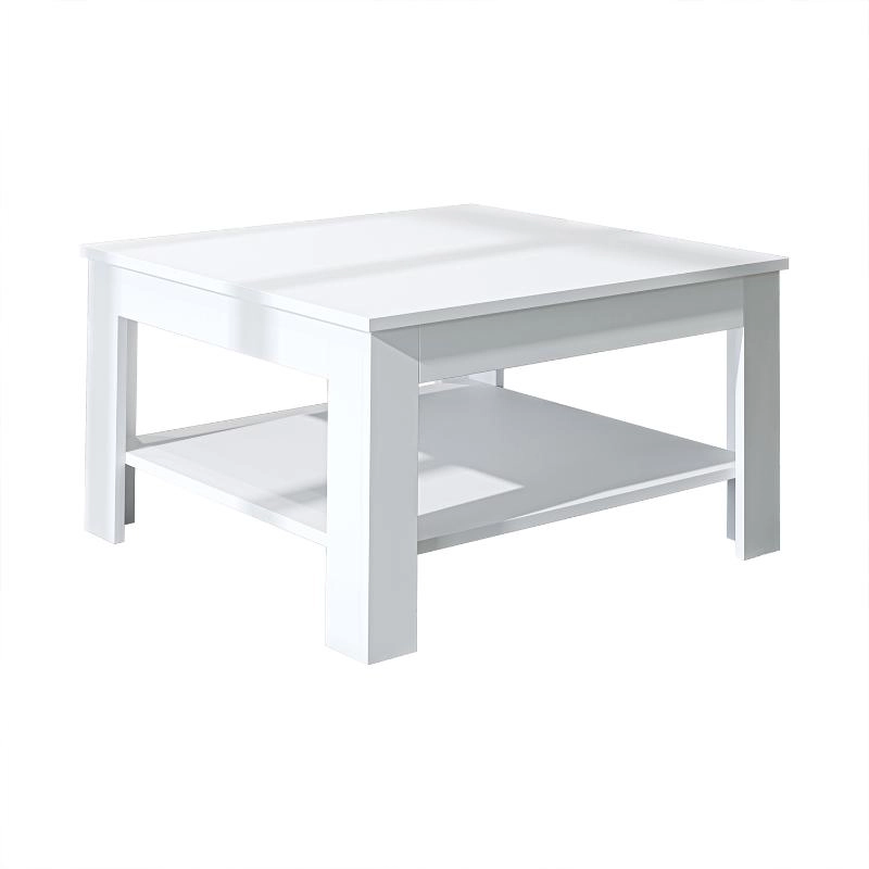 Tavolino soggiorno moderno salotto design quadrato 80 cm bianco Bosco