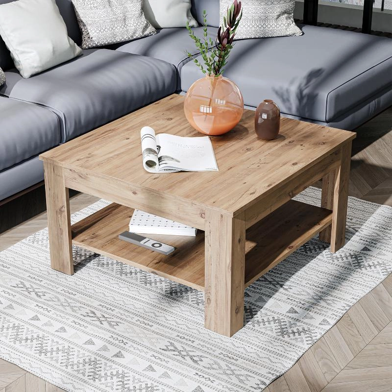 Tavolino soggiorno moderno salotto design quadrato 80 cm rovere Bosco