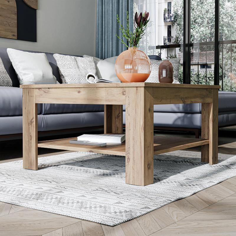 Tavolino soggiorno moderno salotto design quadrato 80 cm rovere Bosco