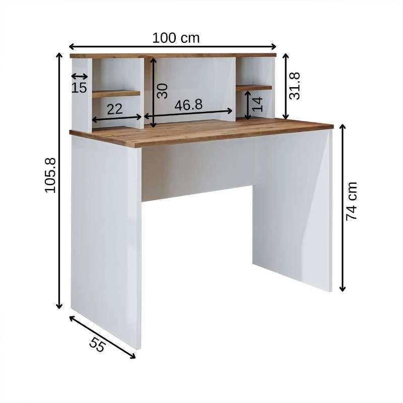 Scrivania ufficio moderna lineare libreria 100xH106 cm bianco rovere Volume