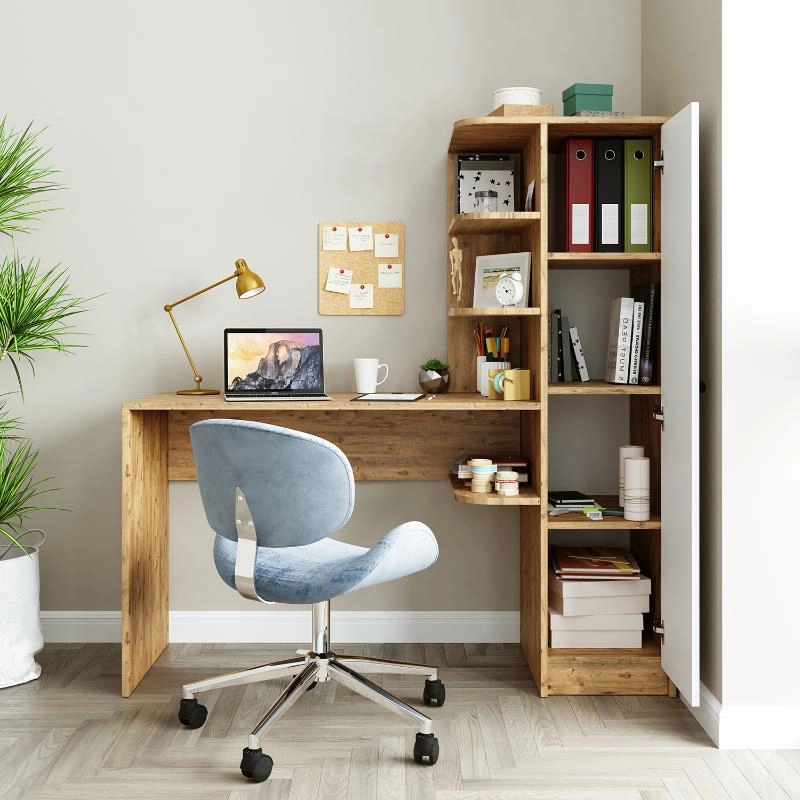 Scrivania moderna ufficio libreria attrezzata 143xH143 cm rovere bianco Vision-D