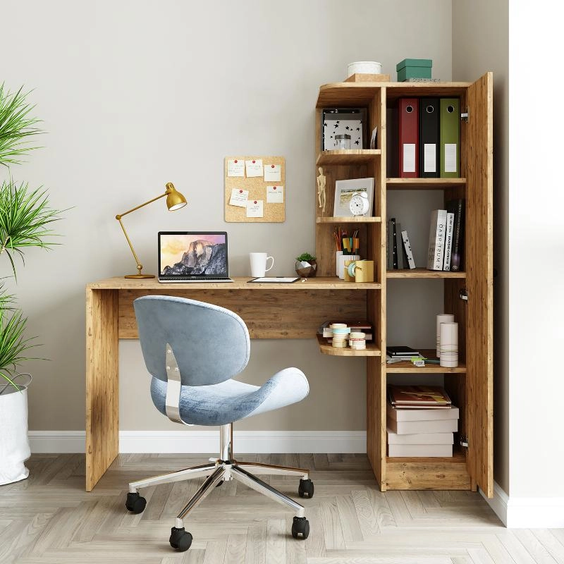 Scrivania moderna ufficio libreria attrezzata 143xH143 cm rovere Vision-D