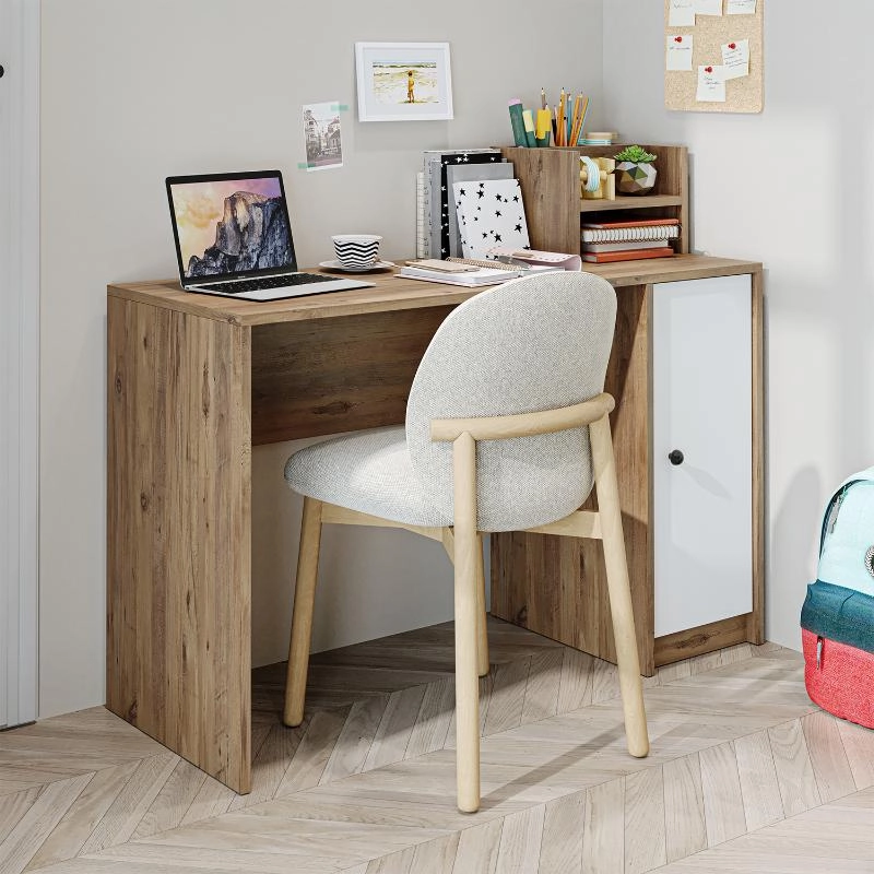 Scrivania ufficio moderna lineare libreria 1 anta 120xH100 cm rovere bianco Flus