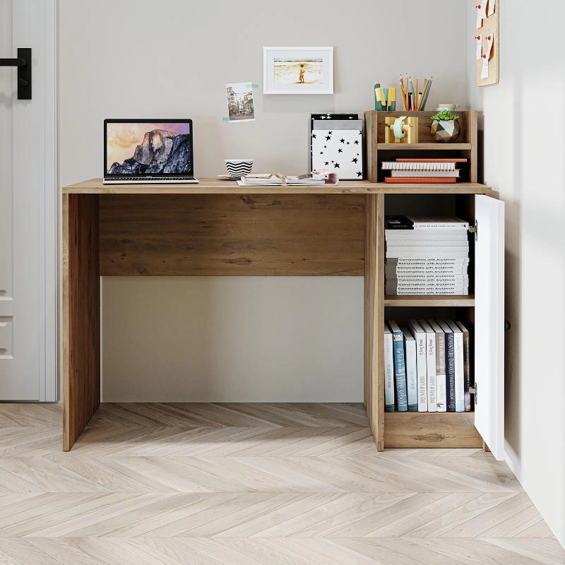 Scrivania ufficio moderna lineare libreria 1 anta 120xH100 cm rovere bianco Flus
