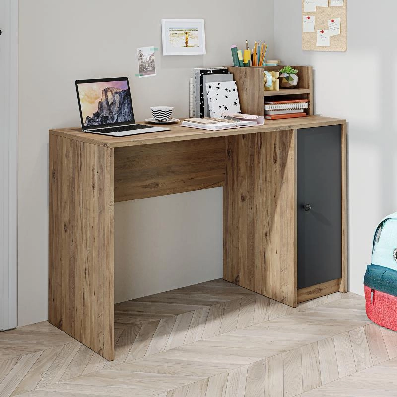 Scrivania ufficio moderna lineare libreria 1 anta 120xH100 cm rovere antracite Flus